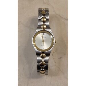 Fossil Arkitekt Watch Womens FS-2858 Silver Gold Tone New Battery 7"